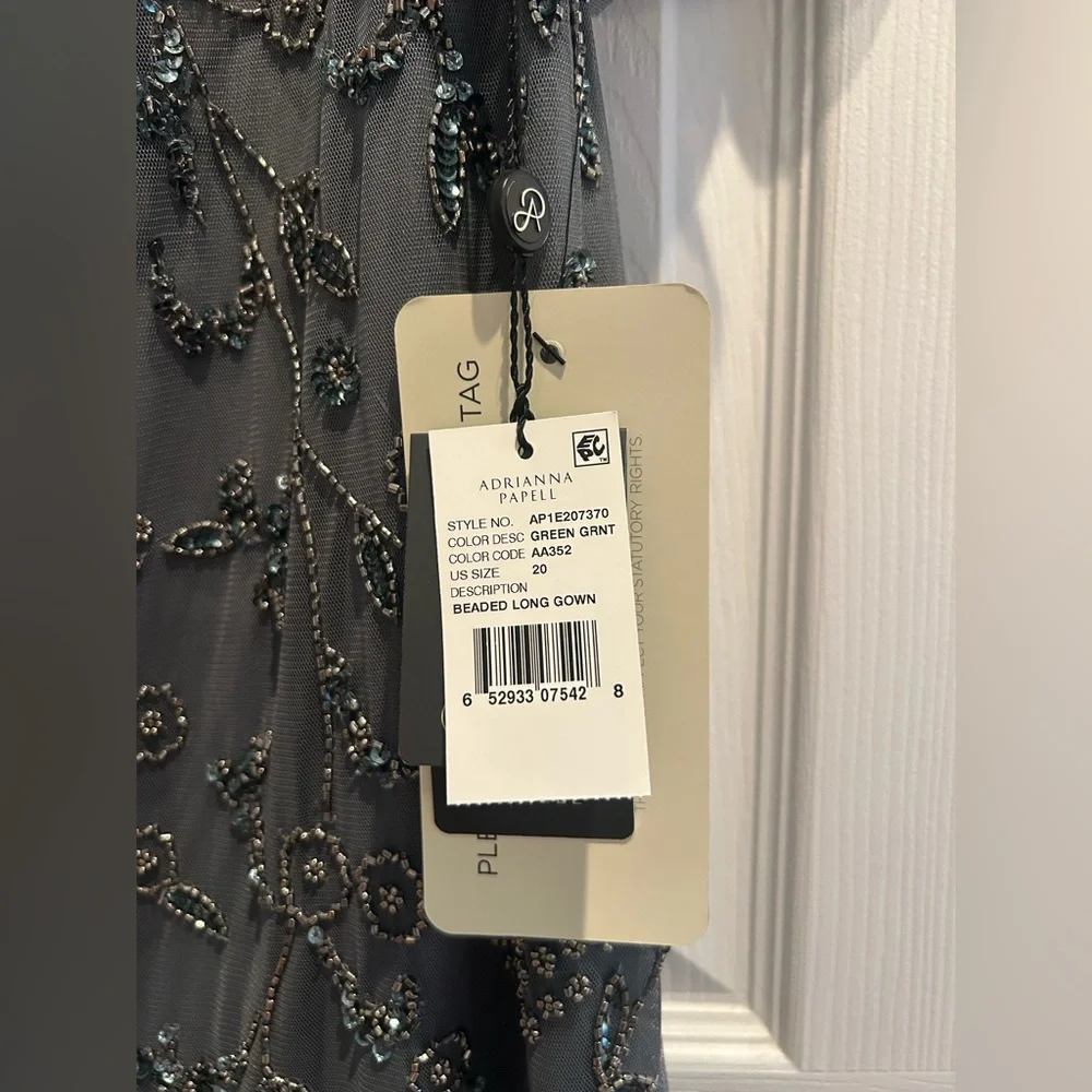 NEW Adrianna Papell Gray Scoop Back Beaded Gown - Picture 4 of 7